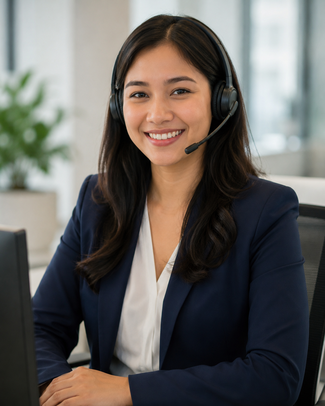 Filipino customer support specialist helping a customer
